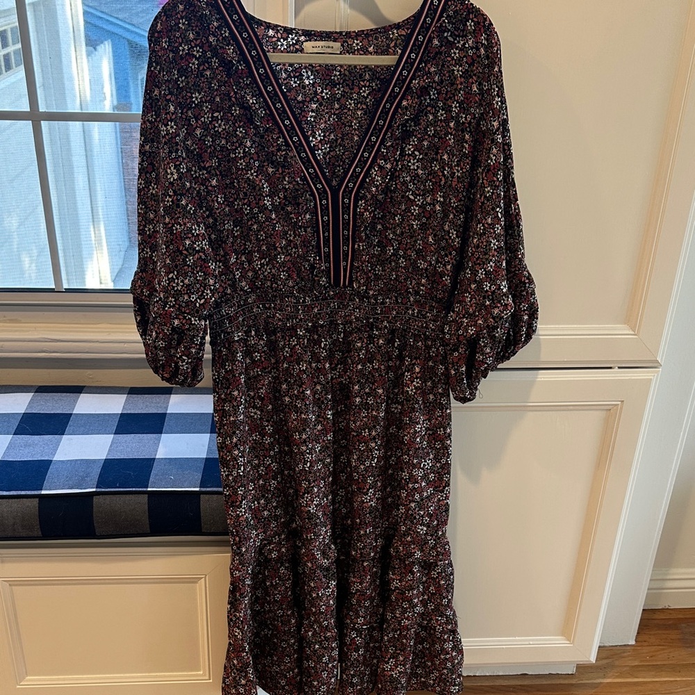 Max Studio Burgundy and Black Floral Midi Dress - Picture 3 of 4